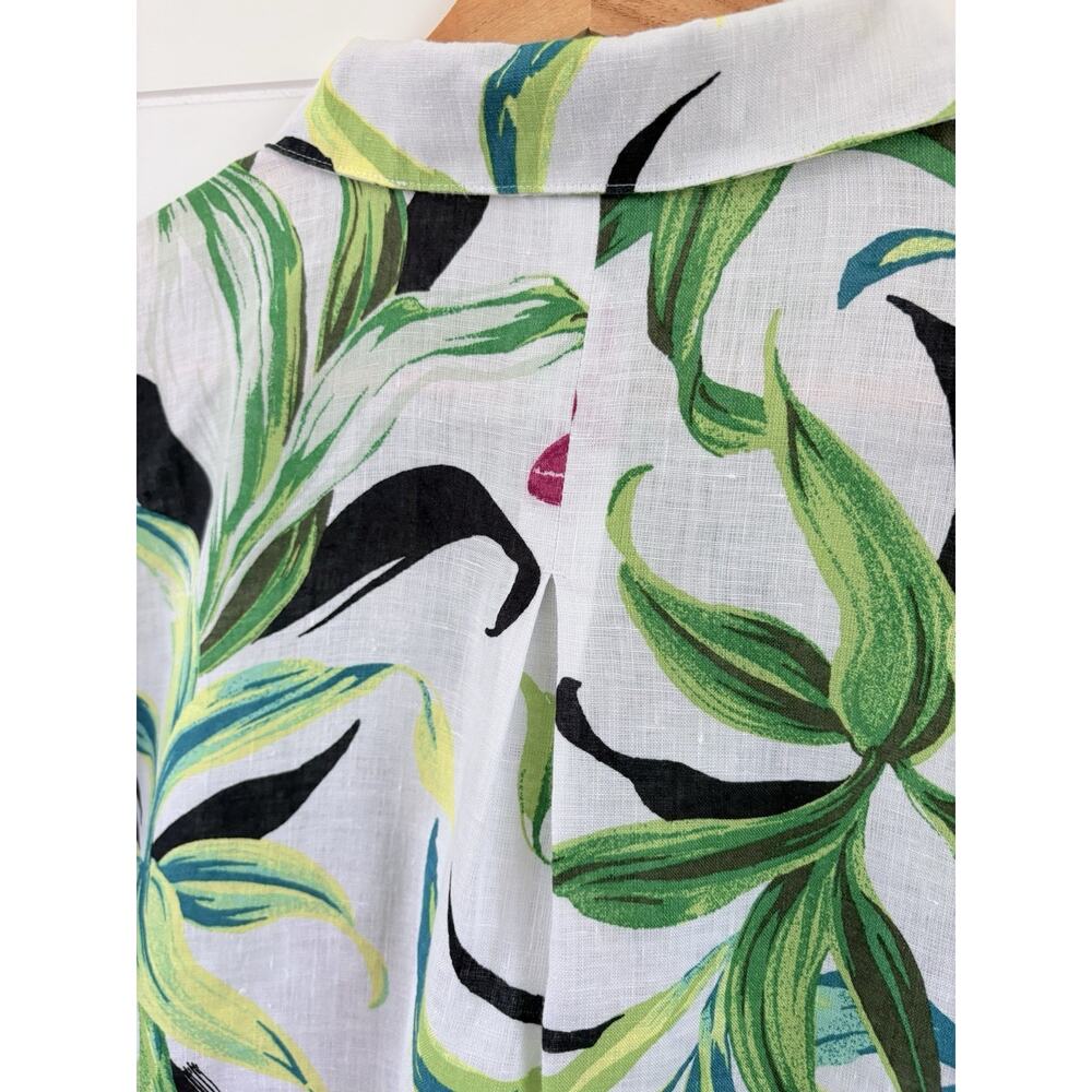 Chicos Linen Tropical Floral Button Up Blouse No Iron Size 16 (3) White Green - Picture 8 of 13